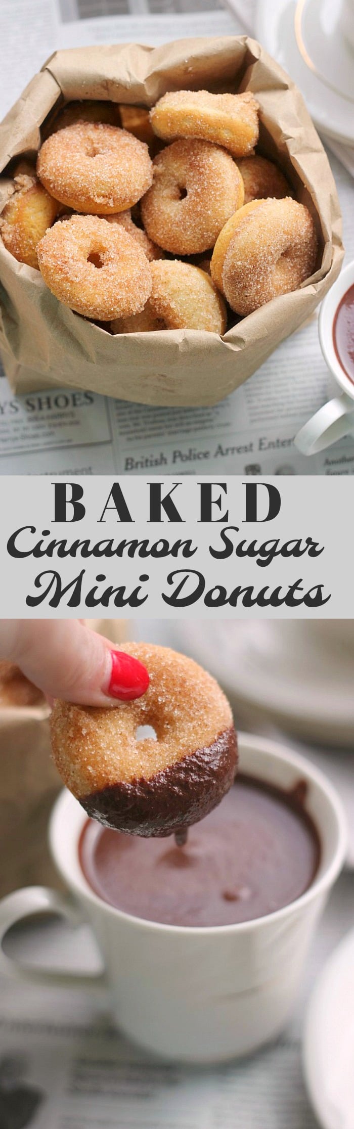 A simple recipe for baked mini cinnamon sugar donuts. This recipe can be used with a mini donut pan or with a mini donut maker! 