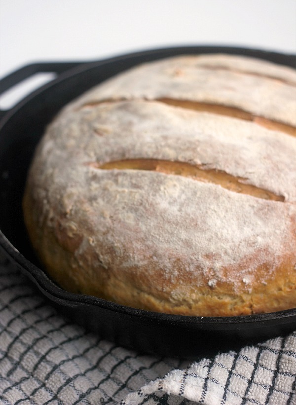 Baked bread loaf in skillet