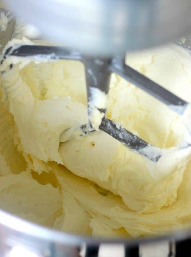 Softened butter creamed in a stand mixer
