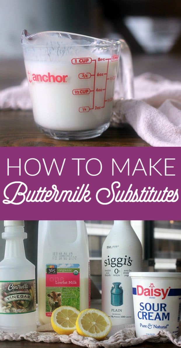 If you ever find yourself in a pinch and need buttermilk but do not have any on hand, it is very easy to make a buttermilk substitute. There are several options for making a buttermilk substitute with common ingredients from your refrigerator and pantry!