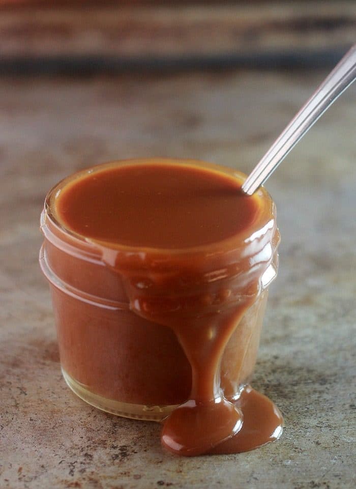 Caramel sauce in a mason jar