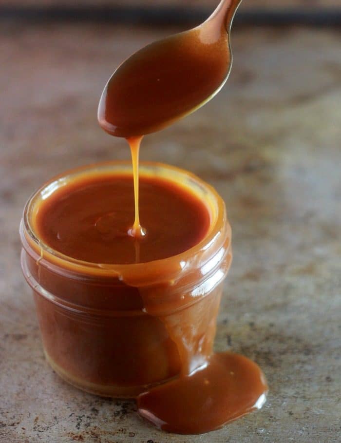 Homemade caramel sauce in a jar